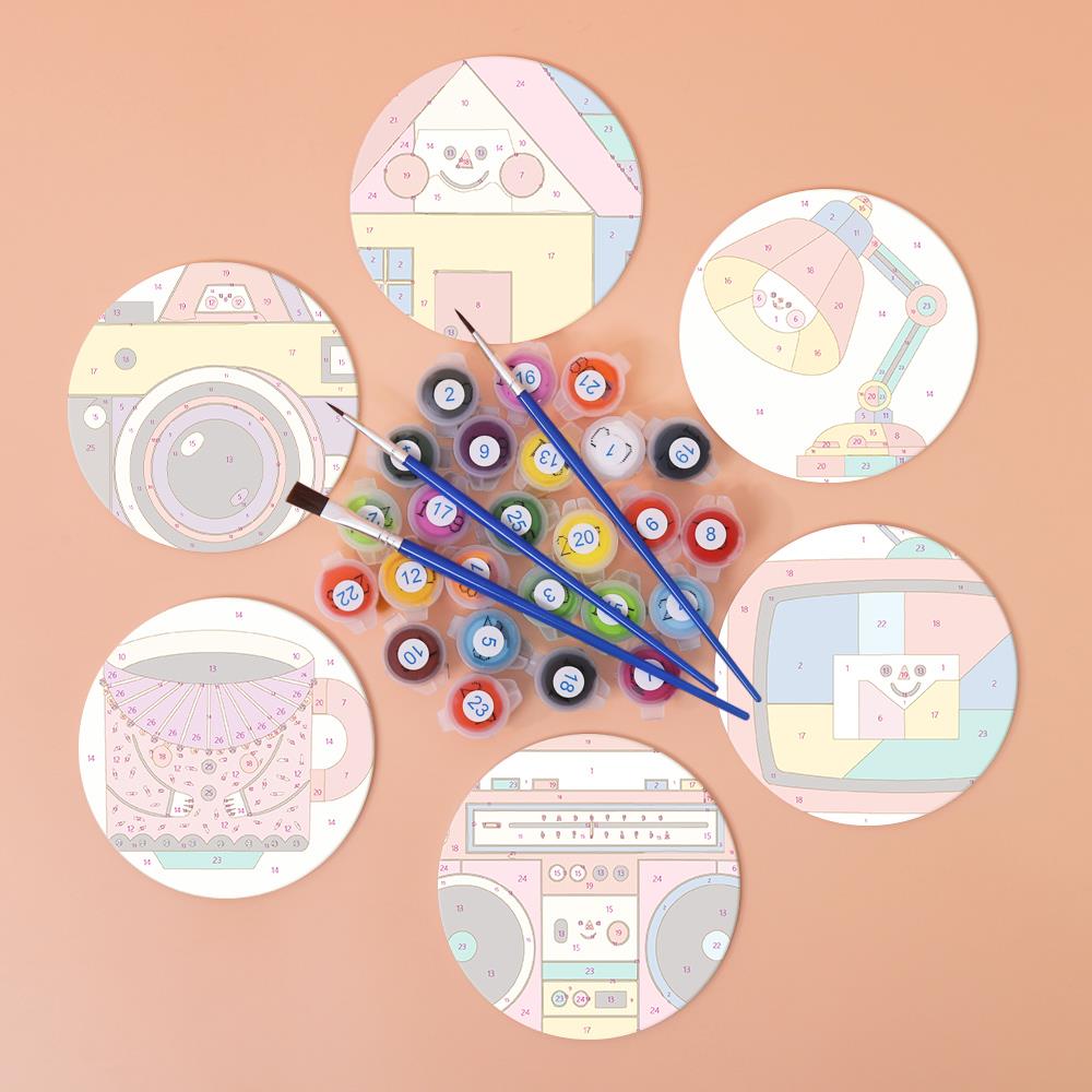 Smiling Retro Gadgets paint by numbers coasters – image 2