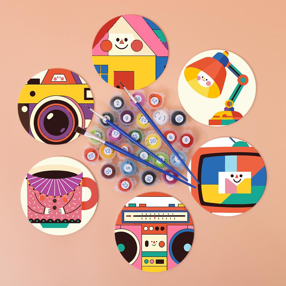 Smiling Retro Gadgets paint by numbers coasters – image 3