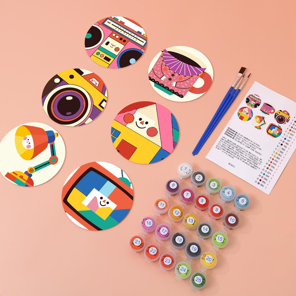 Smiling Retro Gadgets paint by numbers coasters – image 5