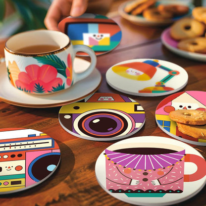 Smiling Retro Gadgets paint by numbers coasters – image 15