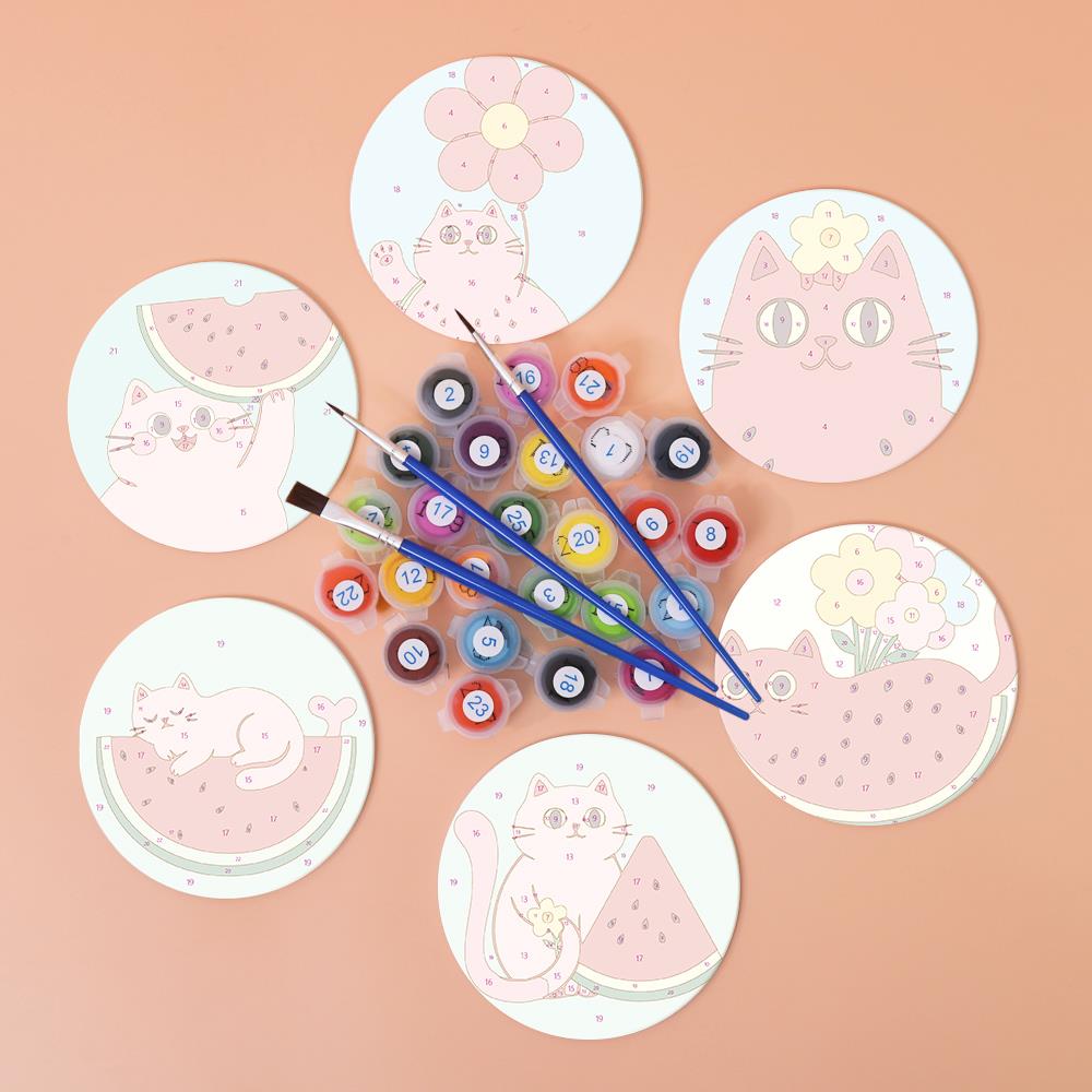 Watermelon Kitty Summer paint by numbers coasters – image 2