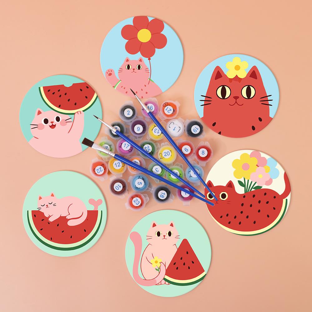 Watermelon Kitty Summer paint by numbers coasters – image 3