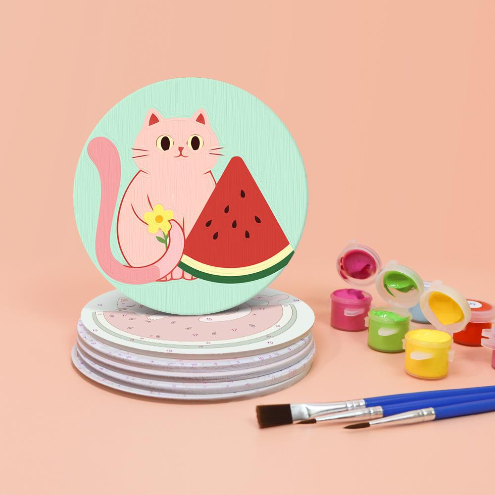 Watermelon Kitty Summer paint by numbers coasters – image 4