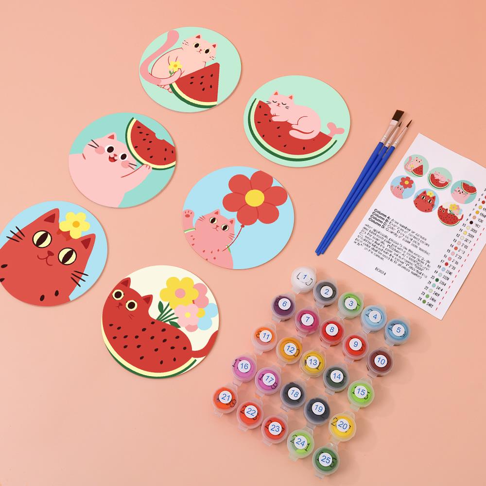 Watermelon Kitty Summer paint by numbers coasters – image 5