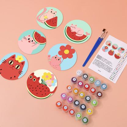 Watermelon Kitty Summer paint by numbers coasters – image 5