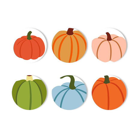 Heirloom Pumpkin Harvest paint by numbers coasters – Six plump pumpkins in red, orange, blush pink, green and pale blue