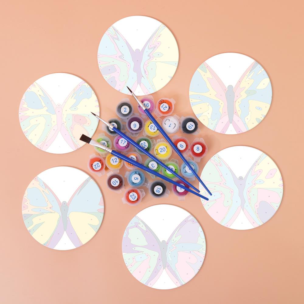 Rainbow Patchwork Butterflies paint by numbers coasters – image 2