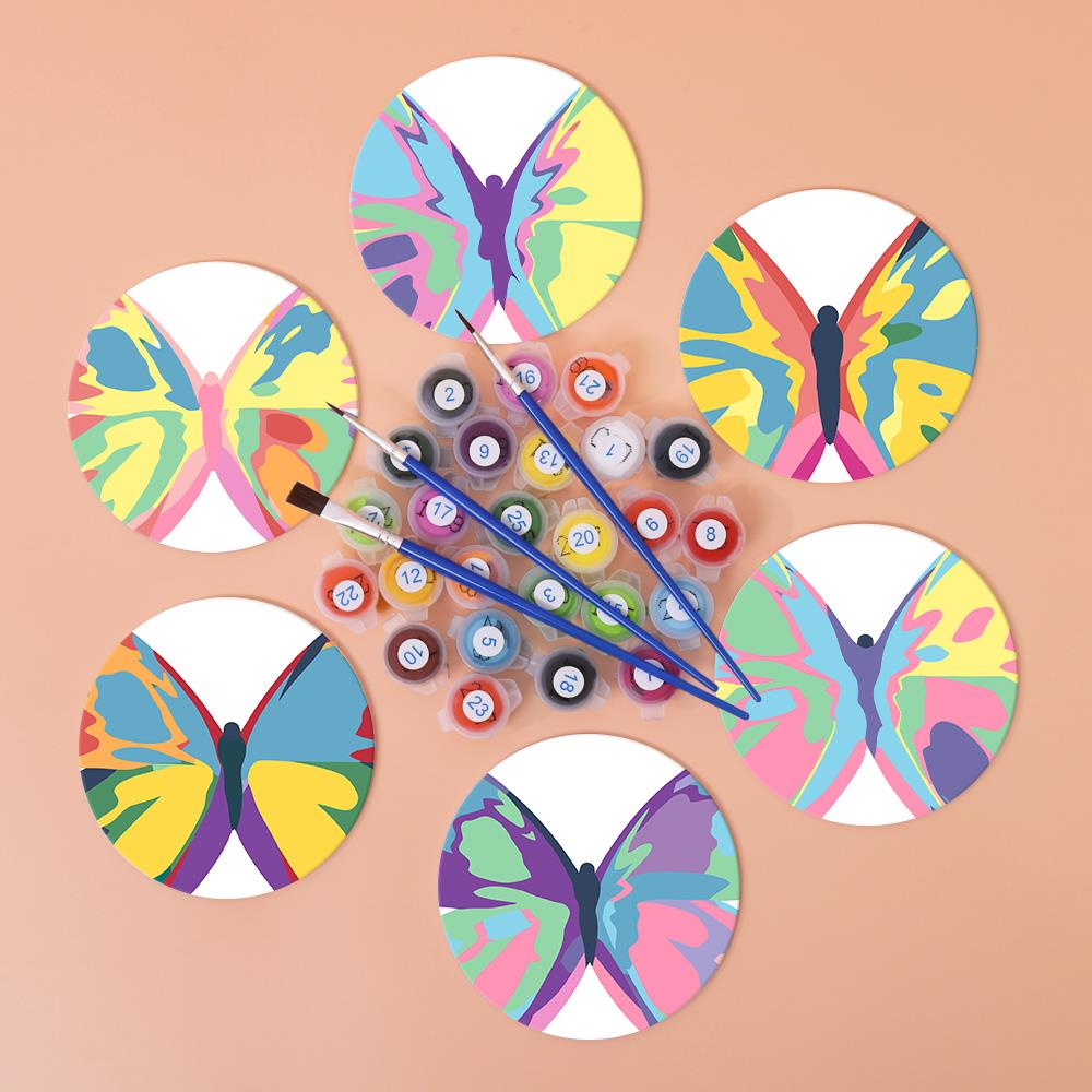 Rainbow Patchwork Butterflies paint by numbers coasters – image 3