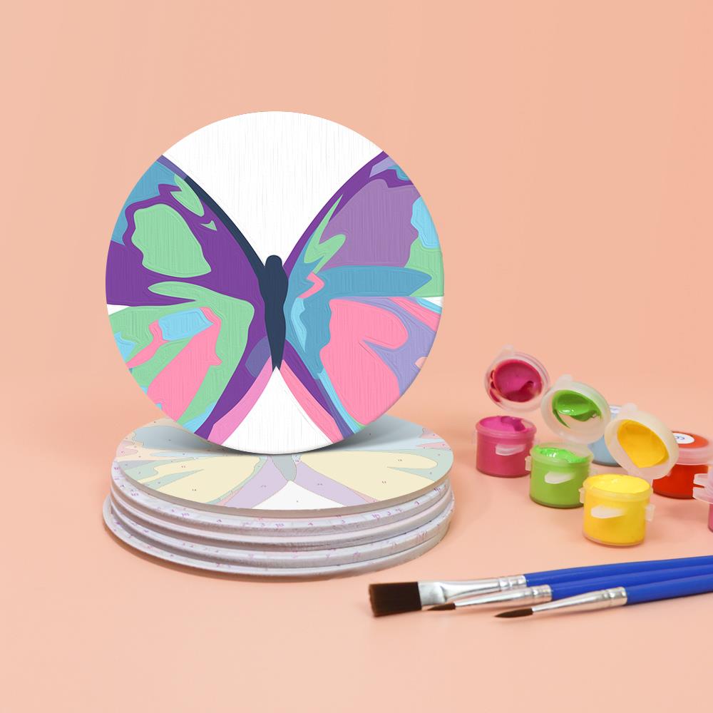 Rainbow Patchwork Butterflies paint by numbers coasters – image 4