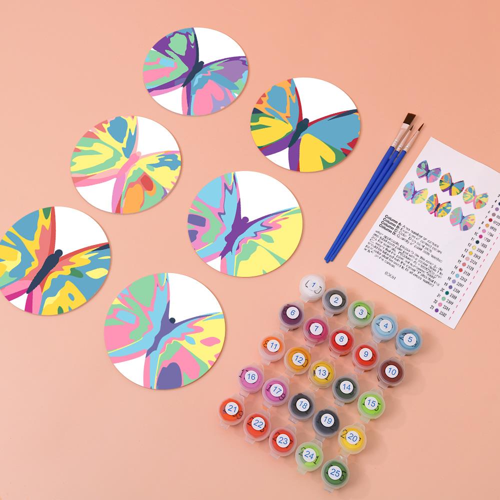 Rainbow Patchwork Butterflies paint by numbers coasters – image 5