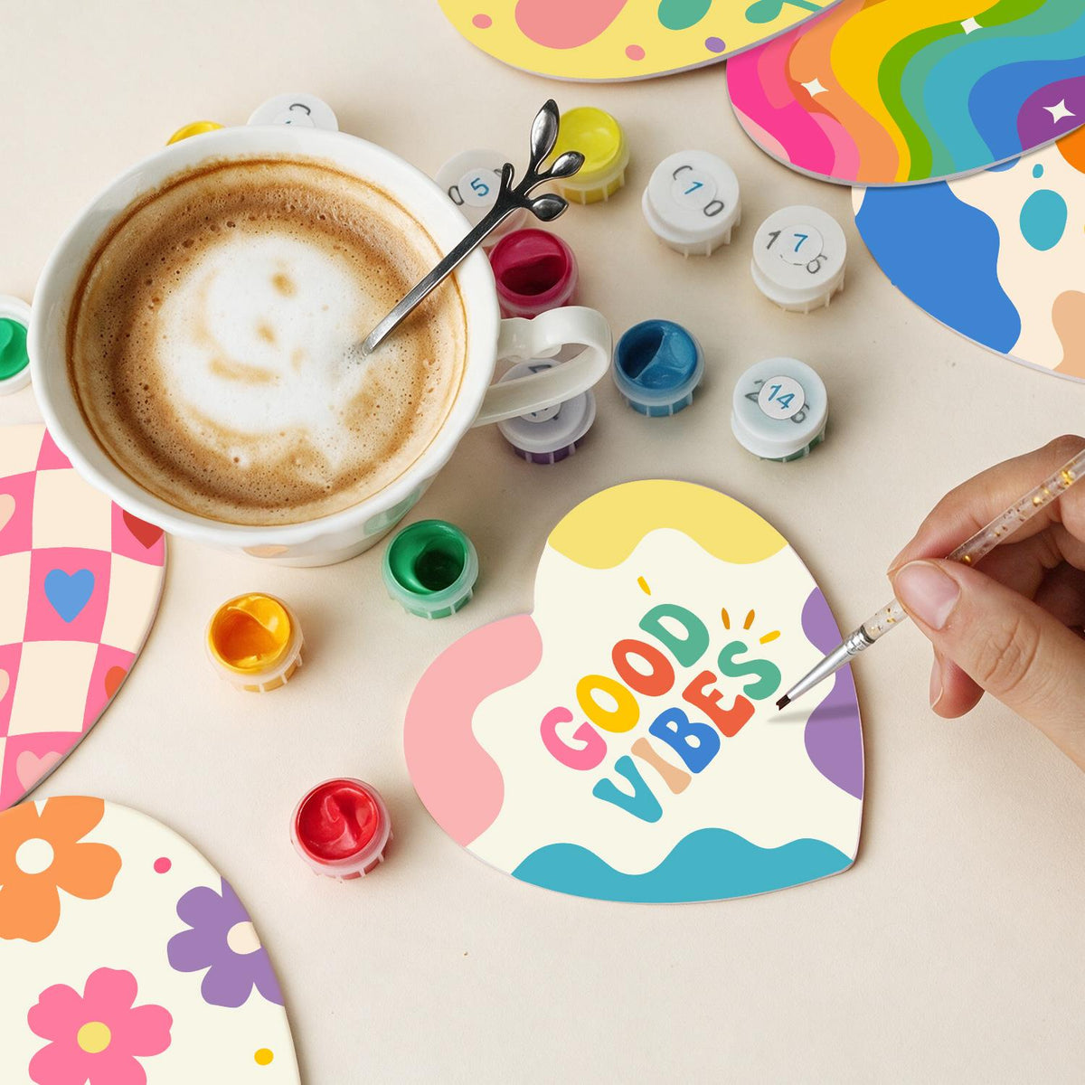 Good Vibes Retro Patterns paint by numbers coasters – image 12