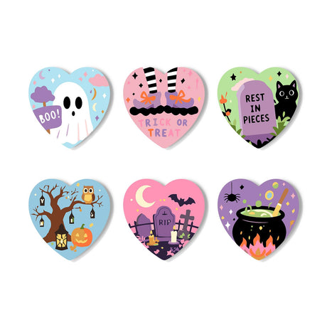 Boo Ghost and Bubbling Cauldron paint by numbers coasters – Six cute Halloween scenes: a Boo ghost, witch legs, tombstone with black cat, owl tree, graveyard and cauldron