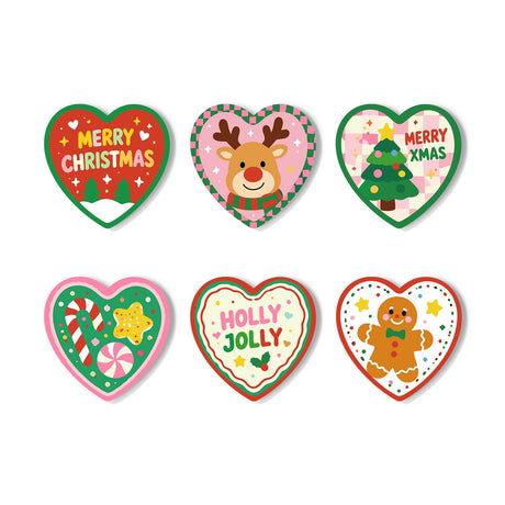 Holly Jolly Gingerbread Greetings paint by numbers coasters – Six festive designs: Merry Christmas and Holly Jolly lettering, reindeer, tree, candy cane and gingerbread man