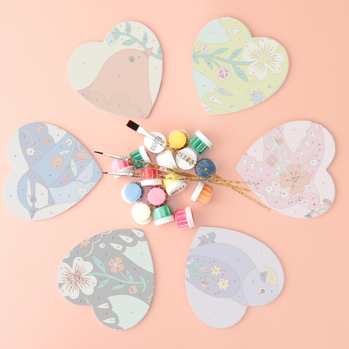 Folk Art Birds and Blossoms paint by numbers coasters – image 2