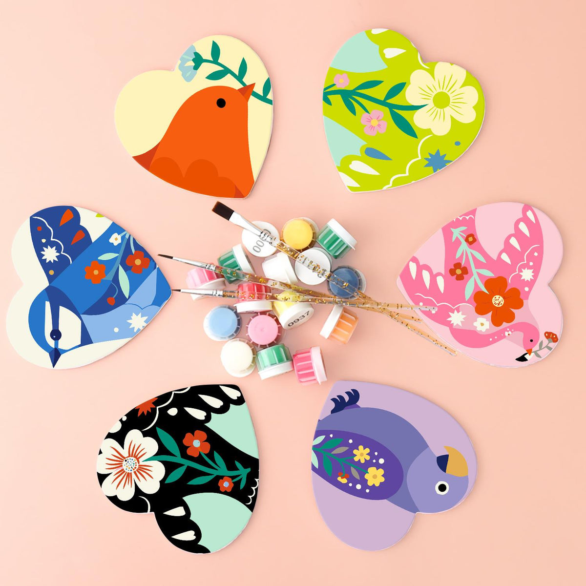 Folk Art Birds and Blossoms paint by numbers coasters – image 3