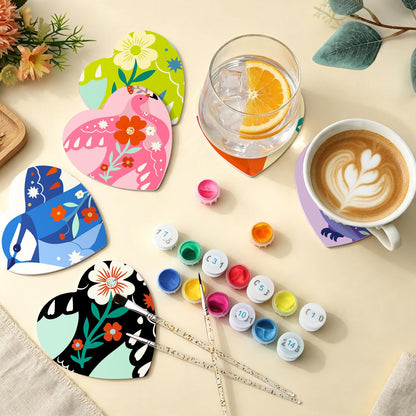 Folk Art Birds and Blossoms paint by numbers coasters – image 5