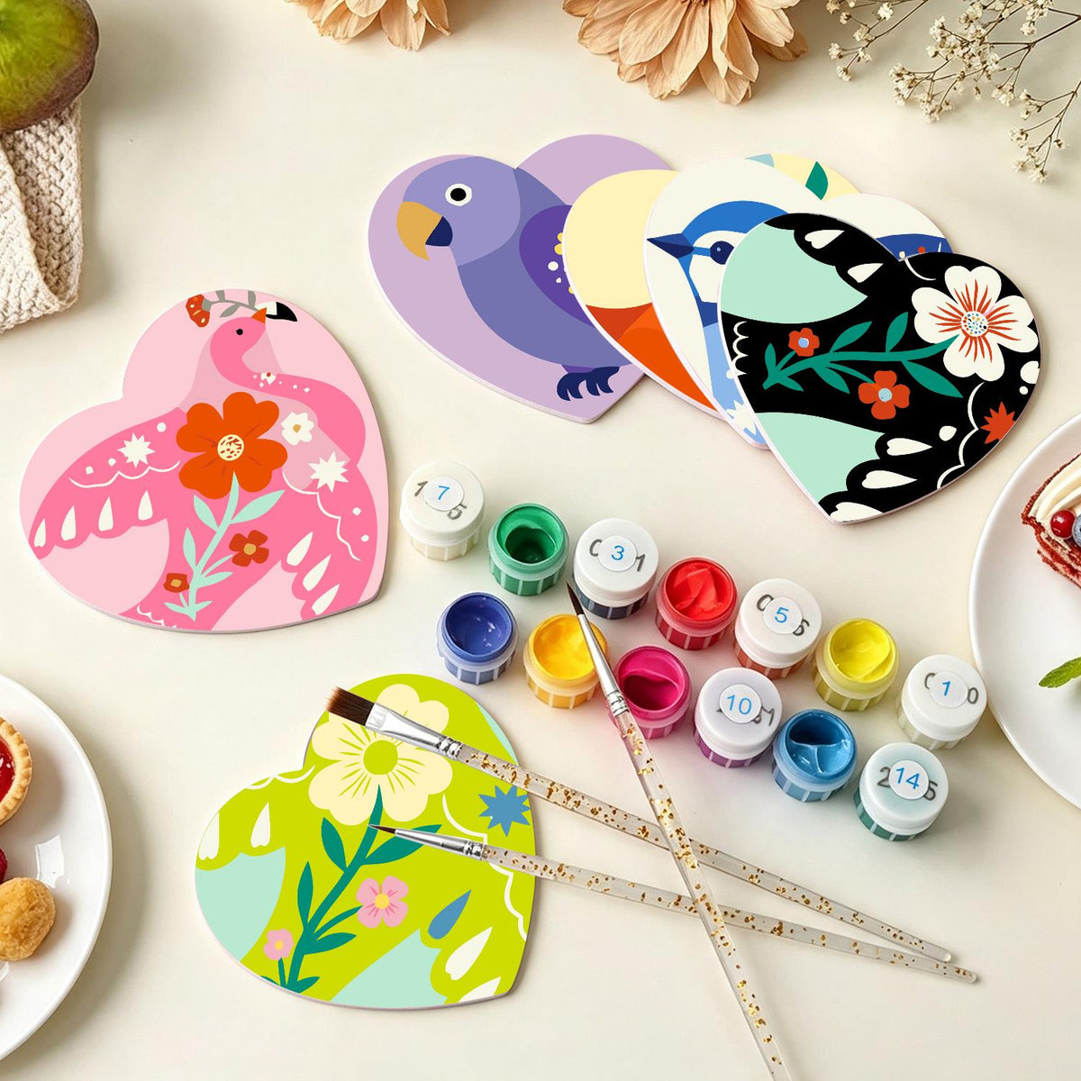 Folk Art Birds and Blossoms paint by numbers coasters – image 7