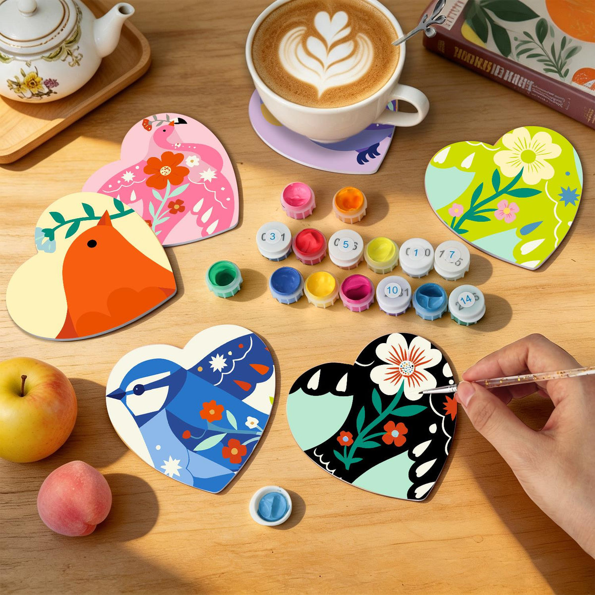Folk Art Birds and Blossoms paint by numbers coasters – image 8