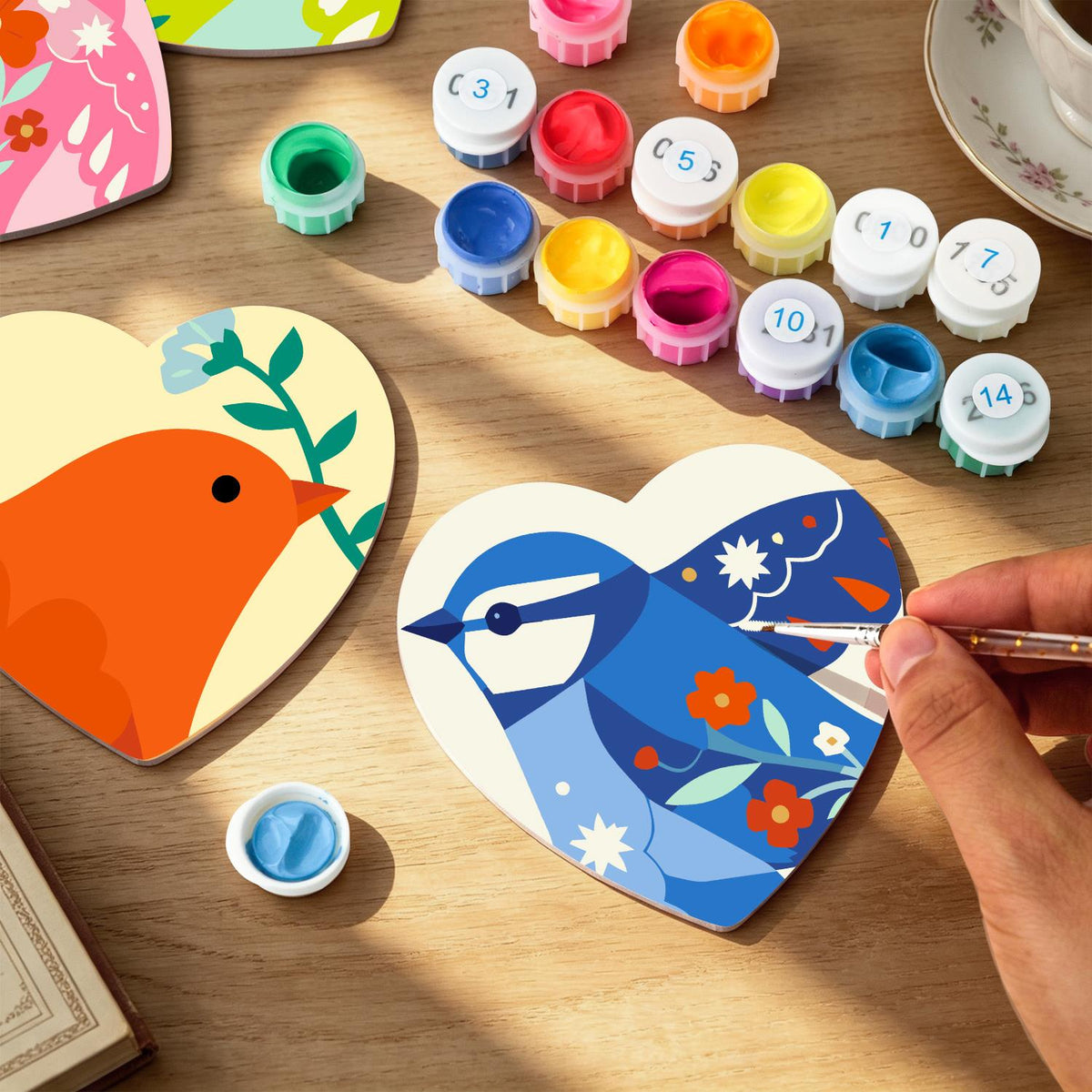 Folk Art Birds and Blossoms paint by numbers coasters – image 9