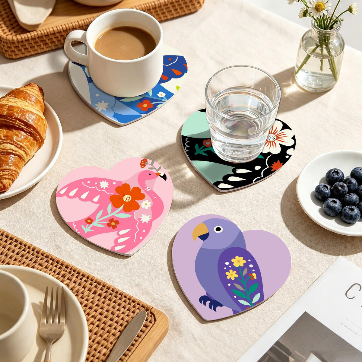 Folk Art Birds and Blossoms paint by numbers coasters – image 22