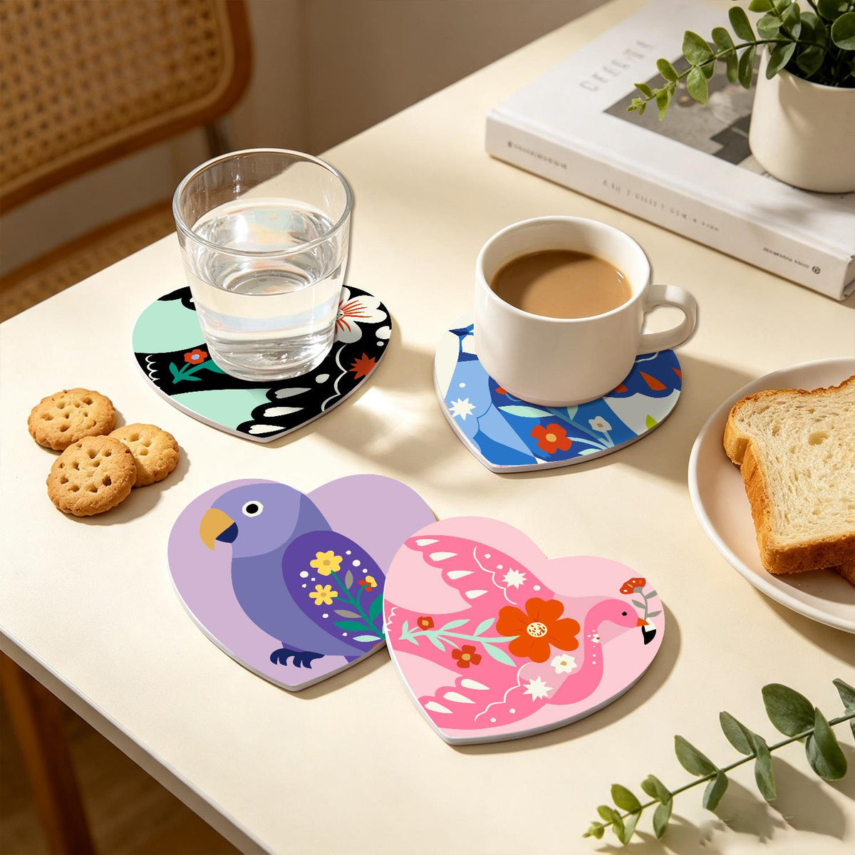 Folk Art Birds and Blossoms paint by numbers coasters – image 24