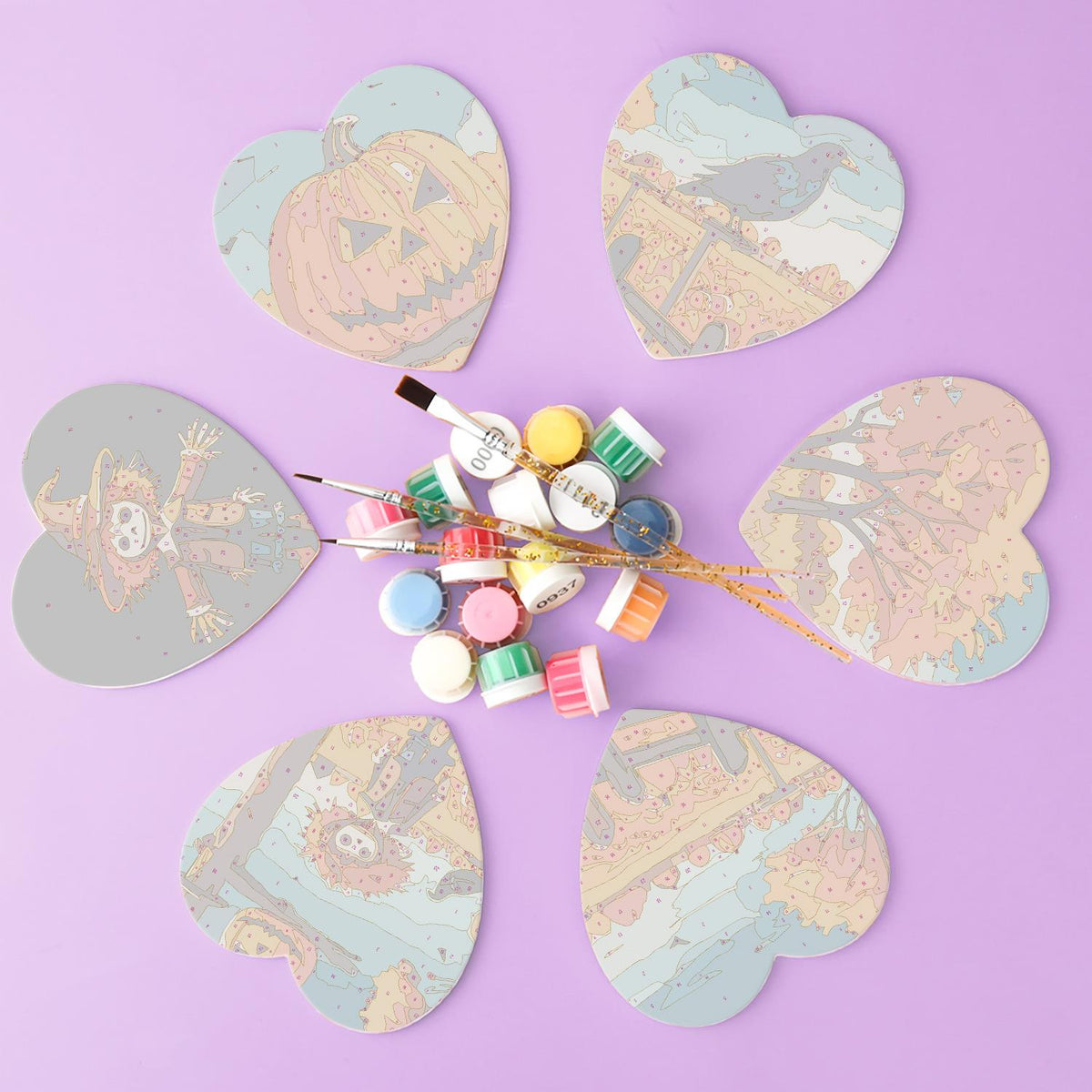 Scarecrow and Crow Harvest paint by numbers coasters – image 2