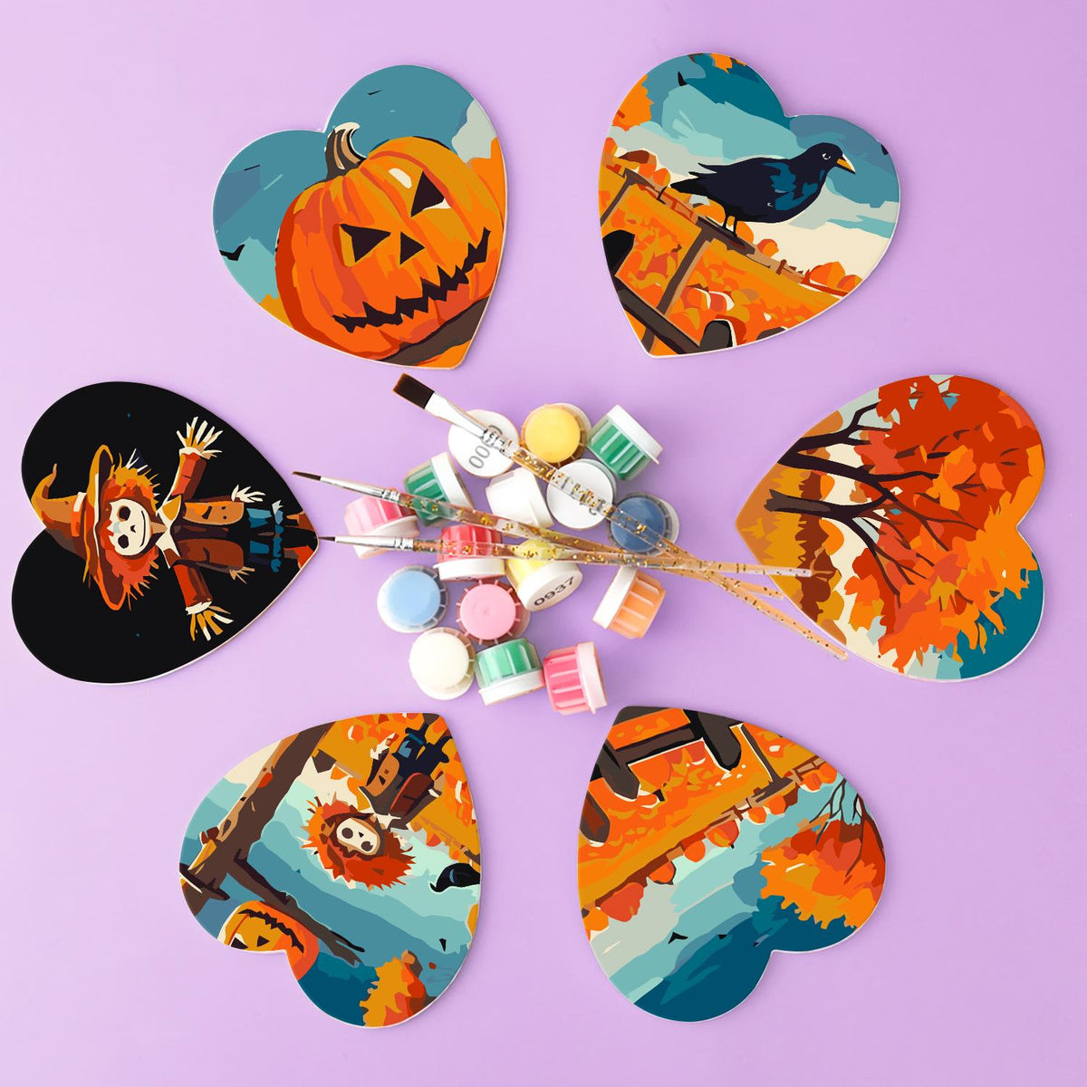 Scarecrow and Crow Harvest paint by numbers coasters – image 3