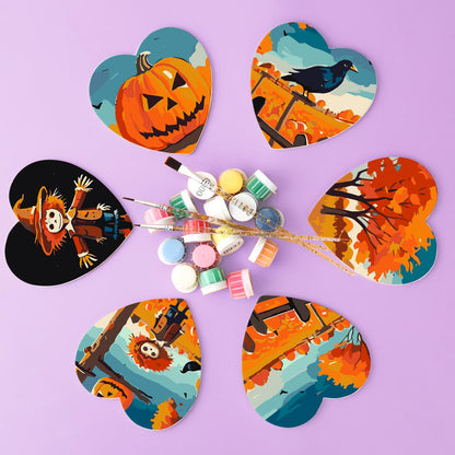 Scarecrow and Crow Harvest paint by numbers coasters – image 3