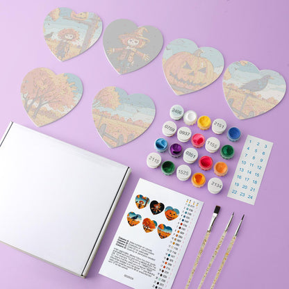 Scarecrow and Crow Harvest paint by numbers coasters – image 4