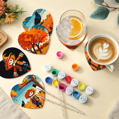 Scarecrow and Crow Harvest paint by numbers coasters – image 5