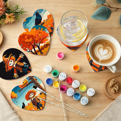 Scarecrow and Crow Harvest paint by numbers coasters – image 6