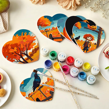 Scarecrow and Crow Harvest paint by numbers coasters – image 7