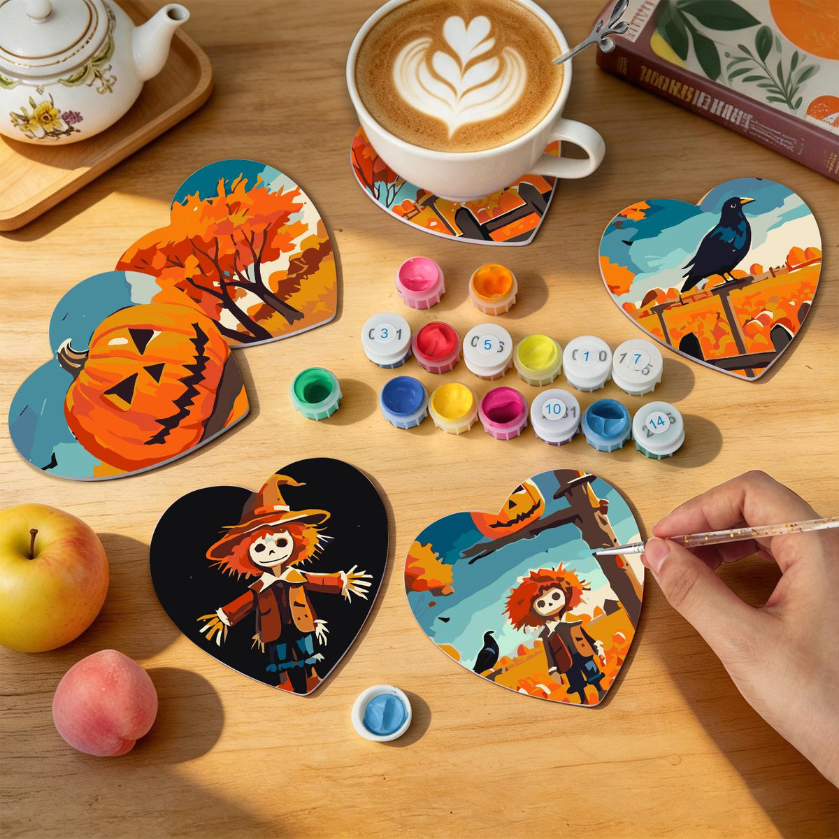 Scarecrow and Crow Harvest paint by numbers coasters – image 8