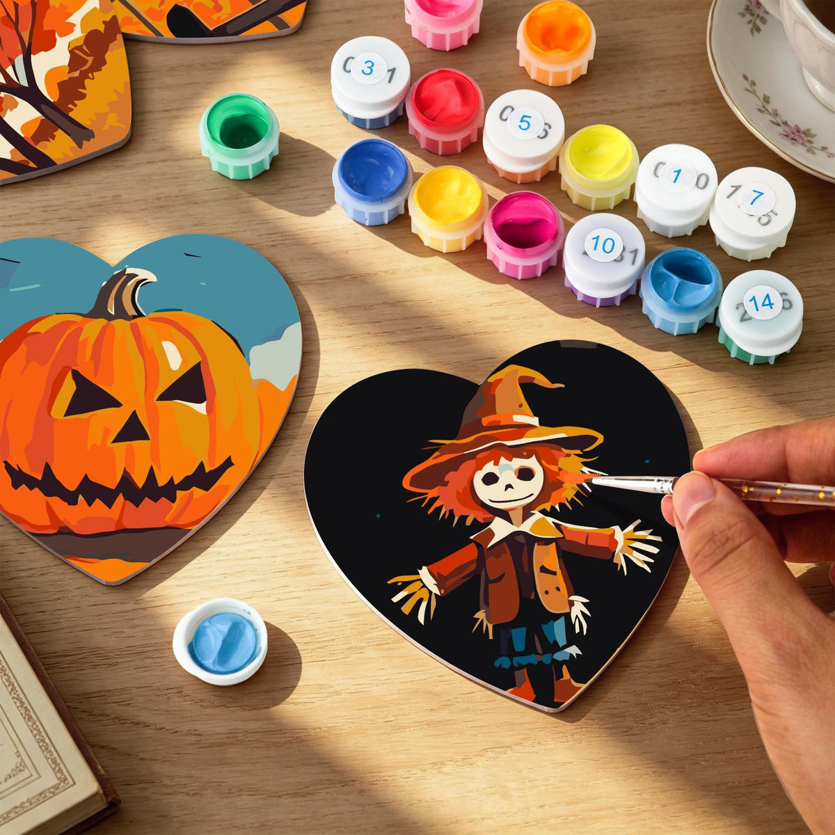 Scarecrow and Crow Harvest paint by numbers coasters – image 9