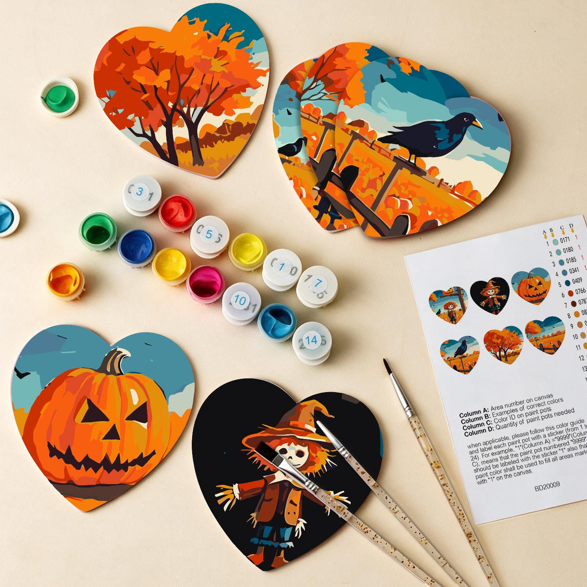 Scarecrow and Crow Harvest paint by numbers coasters – image 13