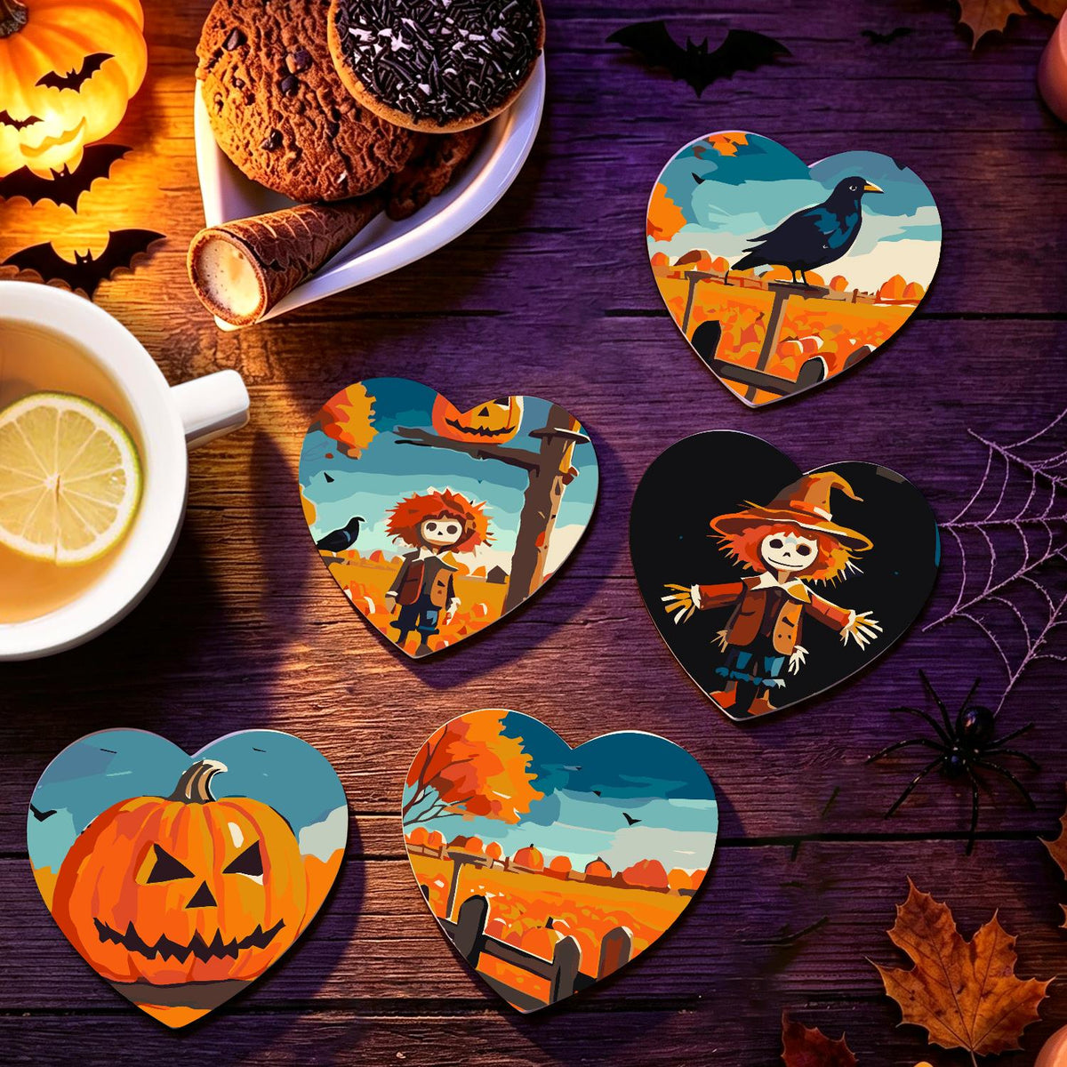 Scarecrow and Crow Harvest paint by numbers coasters – image 18