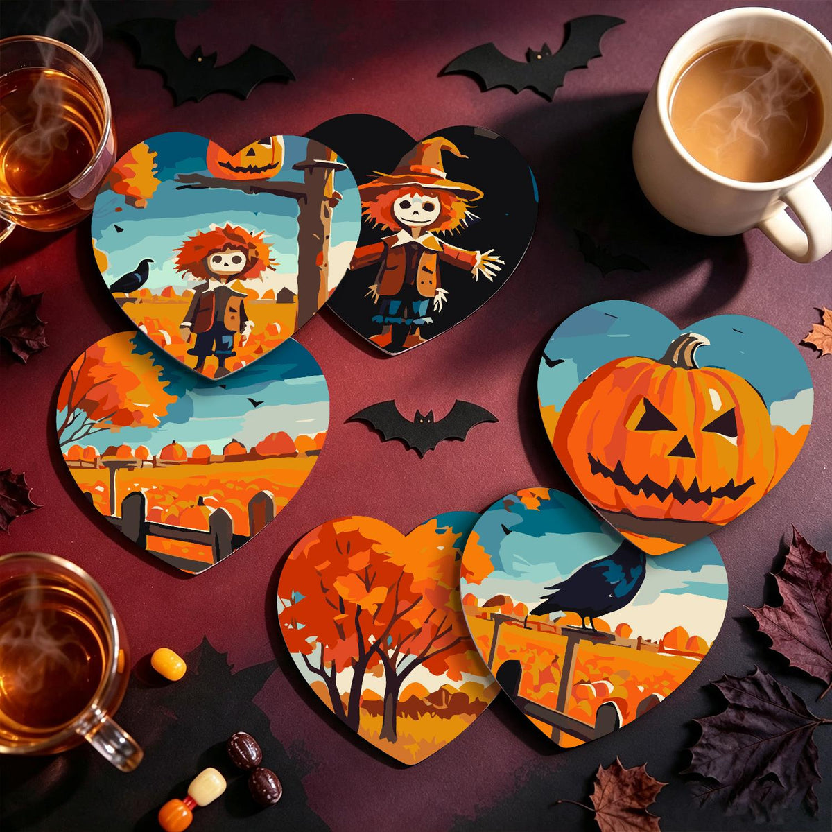 Scarecrow and Crow Harvest paint by numbers coasters – image 20