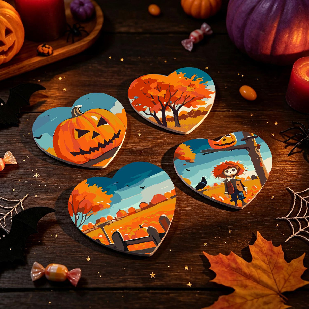 Scarecrow and Crow Harvest paint by numbers coasters – image 22