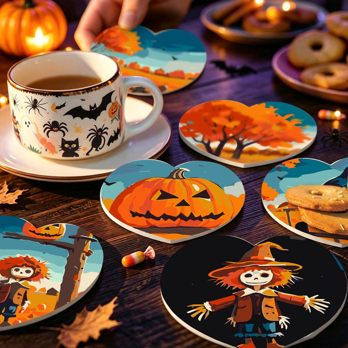 Scarecrow and Crow Harvest paint by numbers coasters – image 25