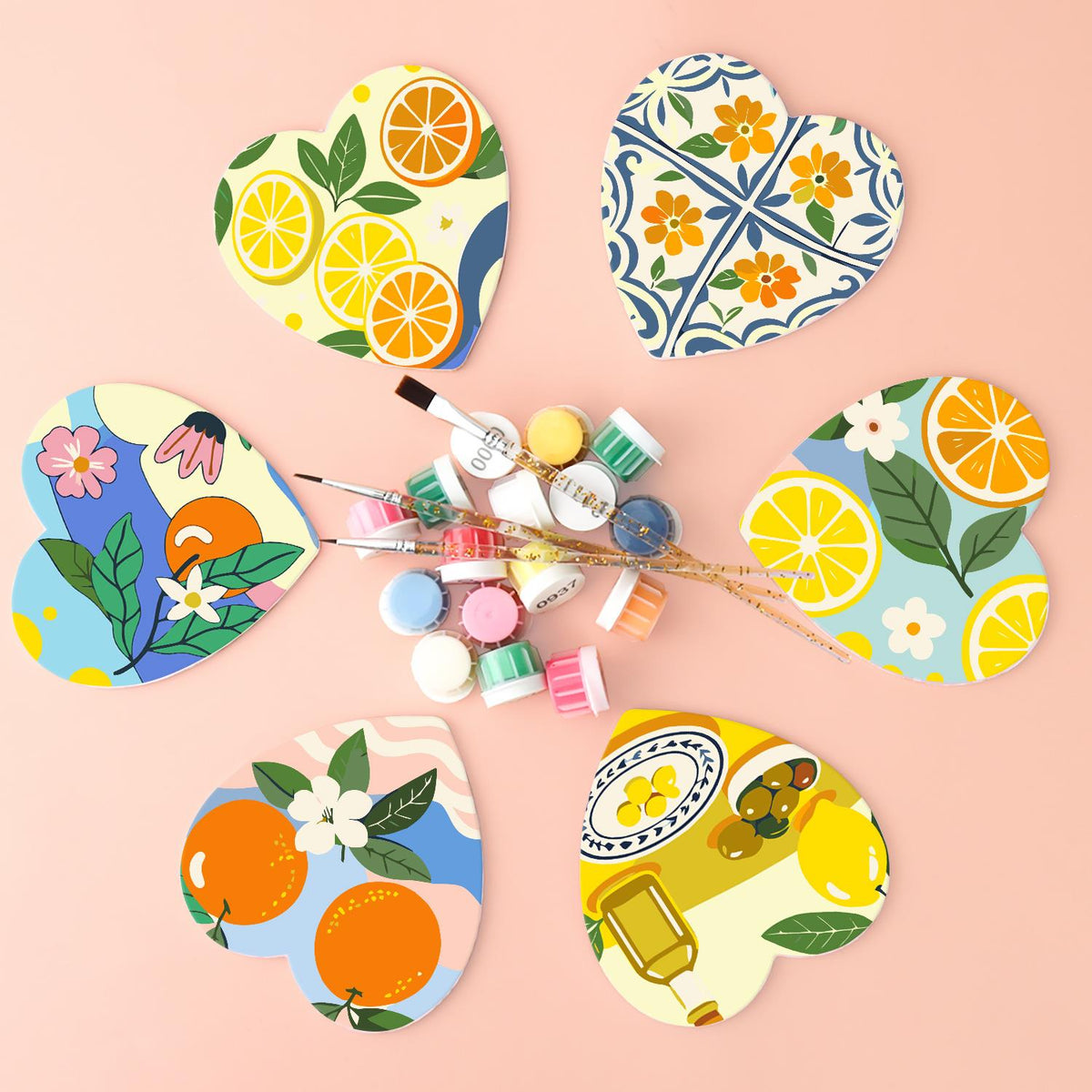 Amalfi Citrus and Blue Tiles paint by numbers coasters – image 3