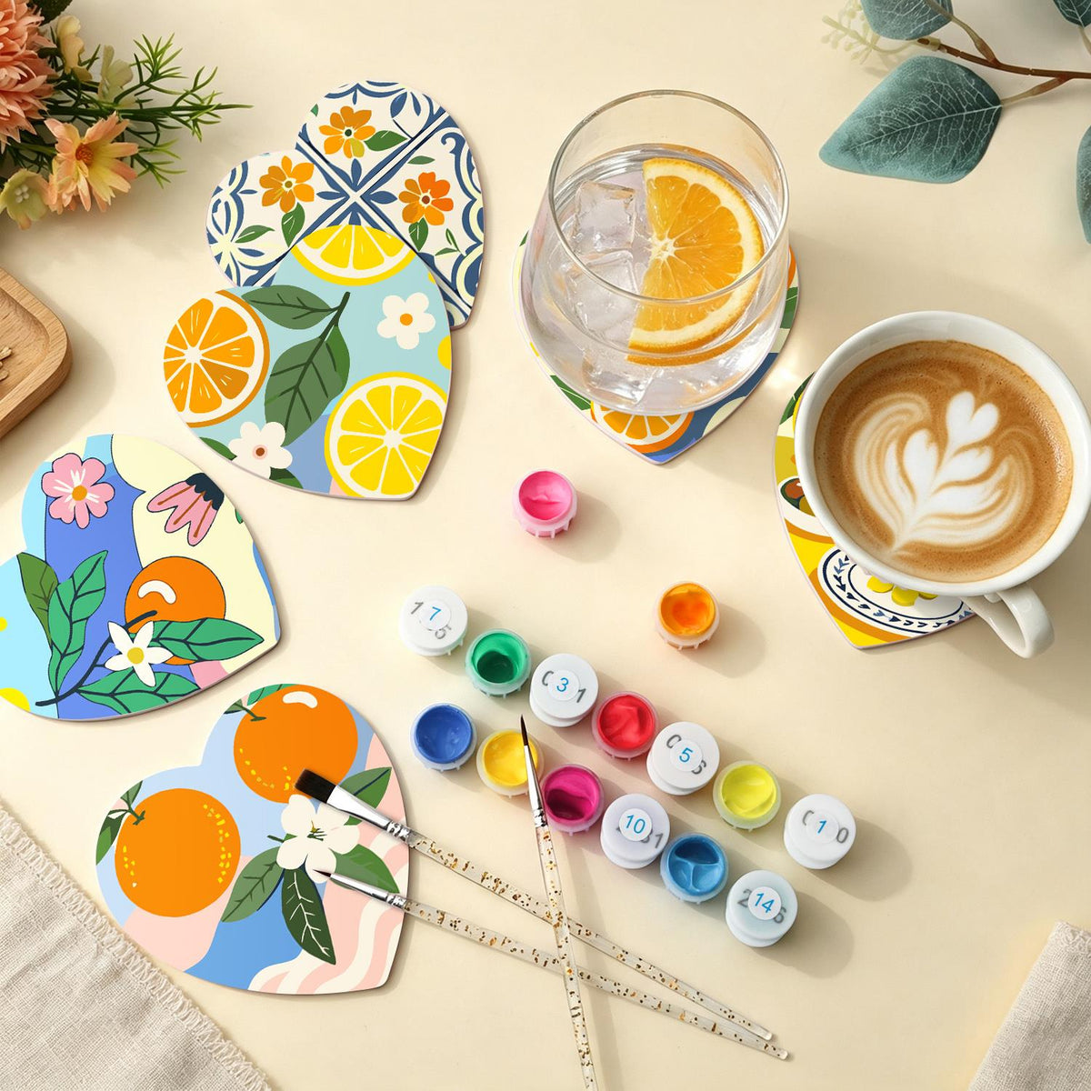 Amalfi Citrus and Blue Tiles paint by numbers coasters – image 5