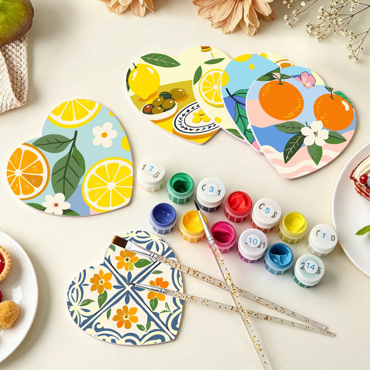 Amalfi Citrus and Blue Tiles paint by numbers coasters – image 7