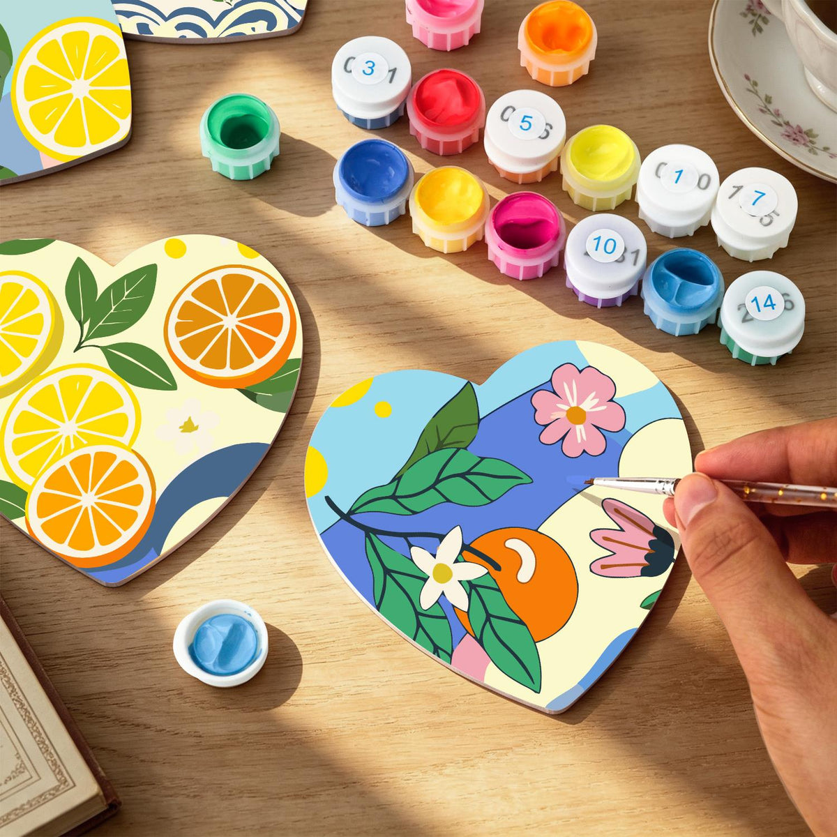 Amalfi Citrus and Blue Tiles paint by numbers coasters – image 9