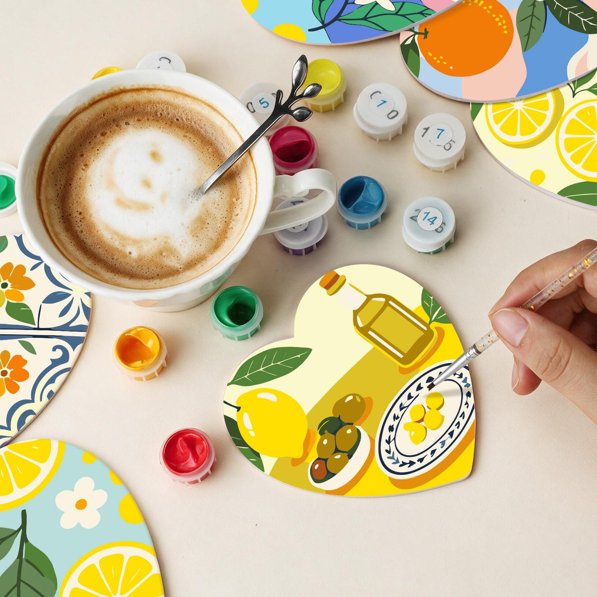 Amalfi Citrus and Blue Tiles paint by numbers coasters – image 12