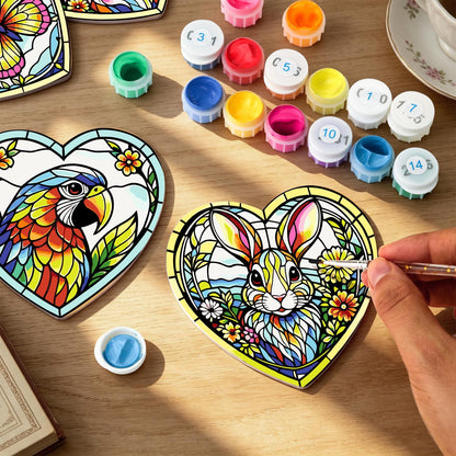 Floral Glasswork Wolf and Horse paint by numbers coasters – image 9