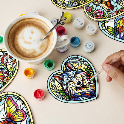Floral Glasswork Wolf and Horse paint by numbers coasters – image 12
