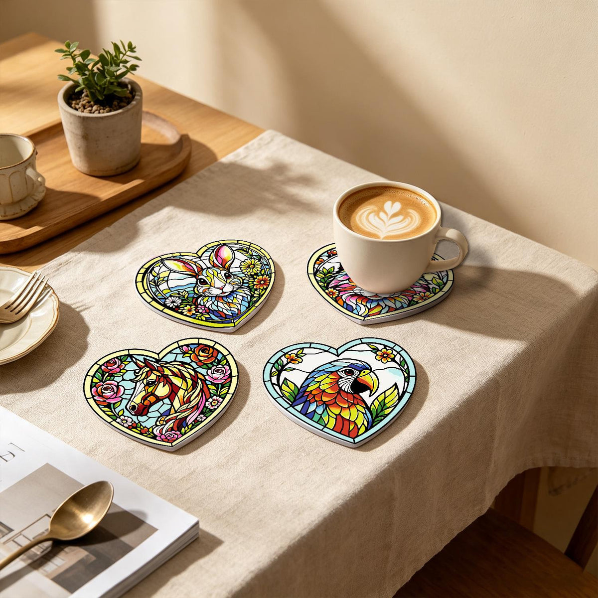 Floral Glasswork Wolf and Horse paint by numbers coasters – image 19
