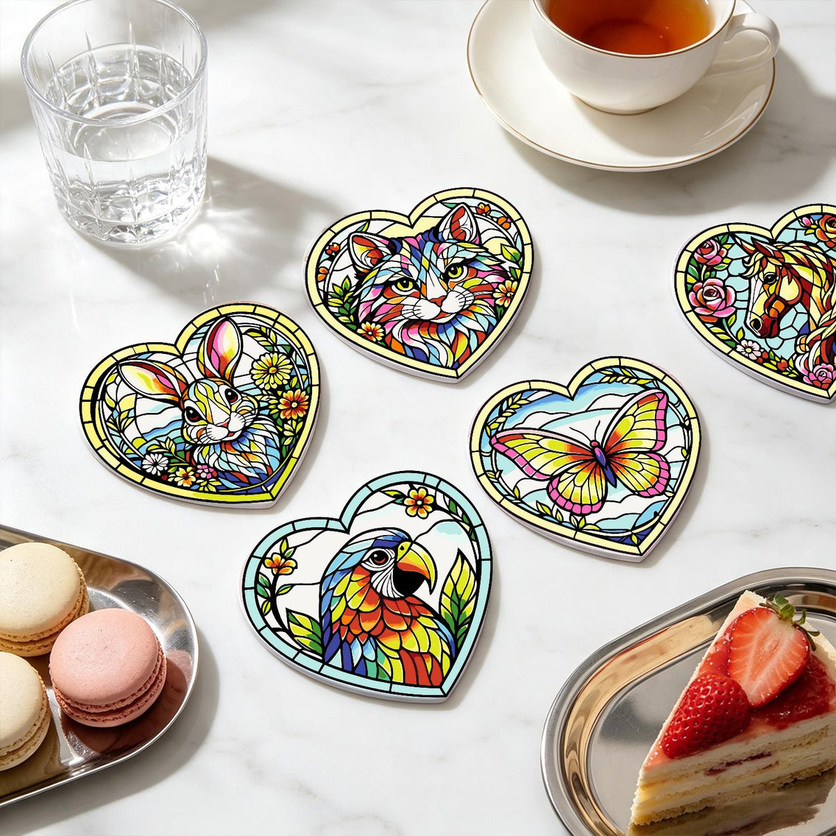 Floral Glasswork Wolf and Horse paint by numbers coasters – image 21