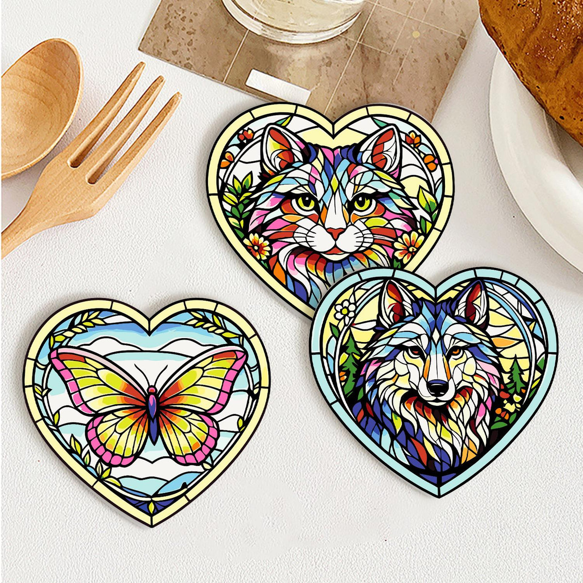 Floral Glasswork Wolf and Horse paint by numbers coasters – image 23