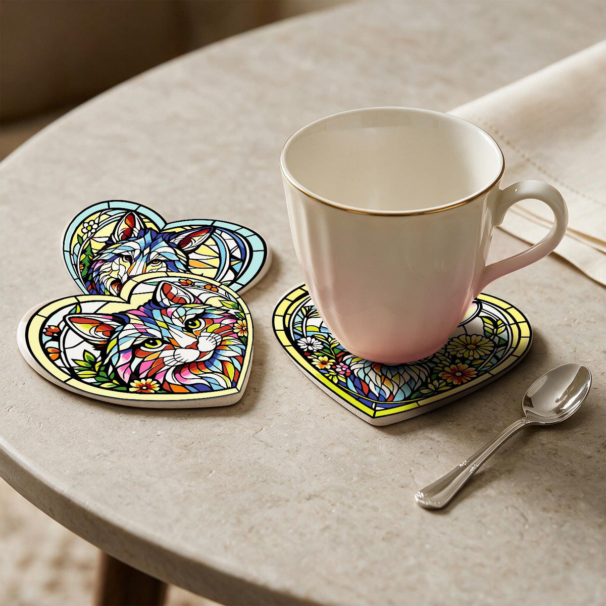 Floral Glasswork Wolf and Horse paint by numbers coasters – image 24